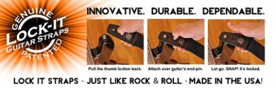 Lock-It Strap Black Leather lukkiutuva kitaranhihna mustaa nahkaa