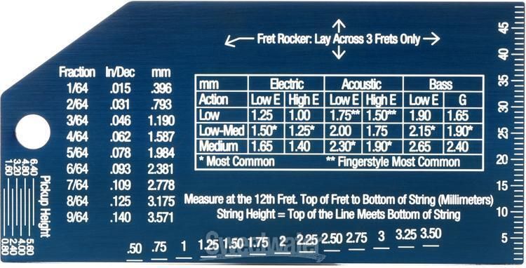 MusicNomad MN822 Fret Rocker+ (String Action Gauge and Pickup Height Ruler)