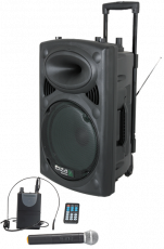 Ibiza Sound PORT15 kannettava akkukäyttöinen 800W aktiivikaiutin+ kaksi langatonta mikkiä/USB/SD+BT